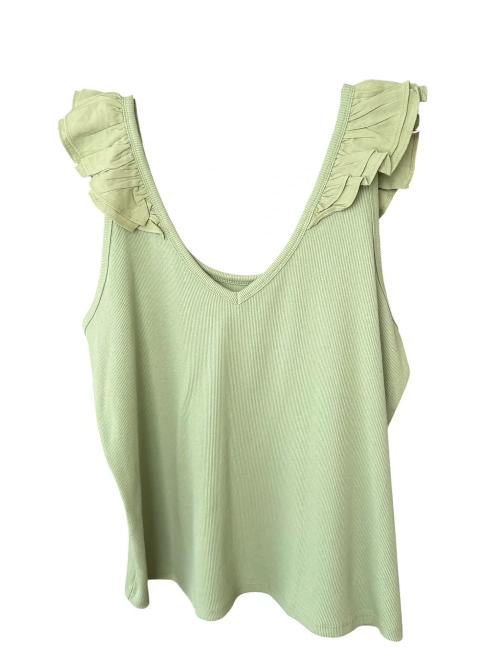 Old Navy Ruffled Shoulder V‑Neck Tank Top - Sage Green. Women’s Size 2x. BNWT - Picture 2 of 5